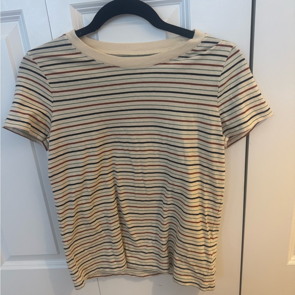 Madewell Striped Crewneck Tee in Cream, Navy & Brown